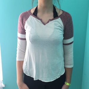 White and purple 3/4 sleeve shirt!